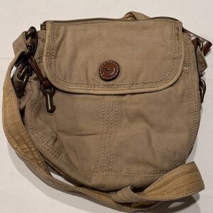 Fossil Beige Crossbody Bag with Brown Accents